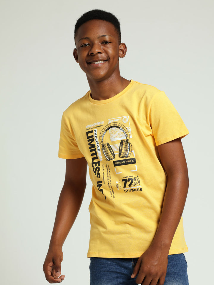 Boys Music Print Tee - Yellow