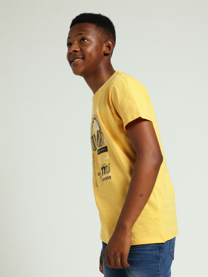 Boys Music Print Tee - Yellow