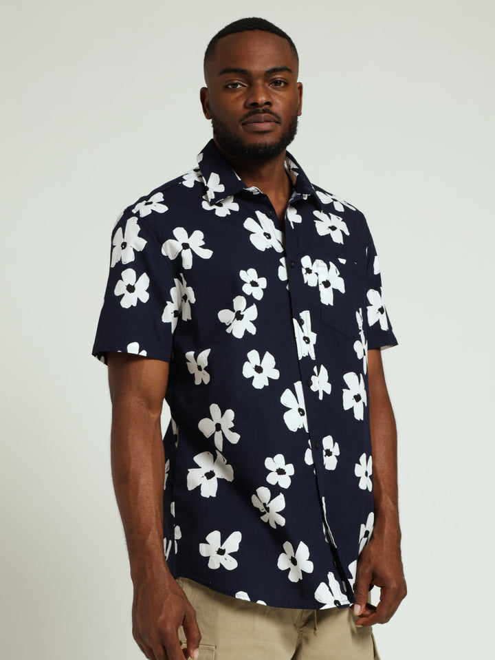 Navy White Floral Shirt - Navy/White