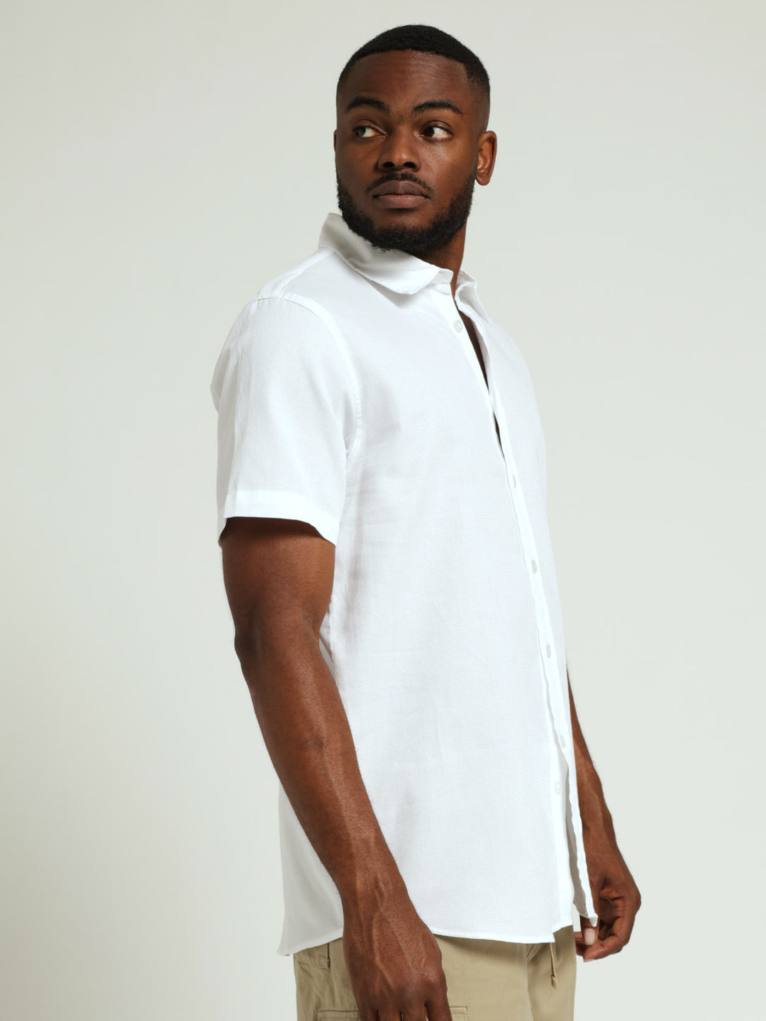 Mini Waffle Surface Interest Shirt - White