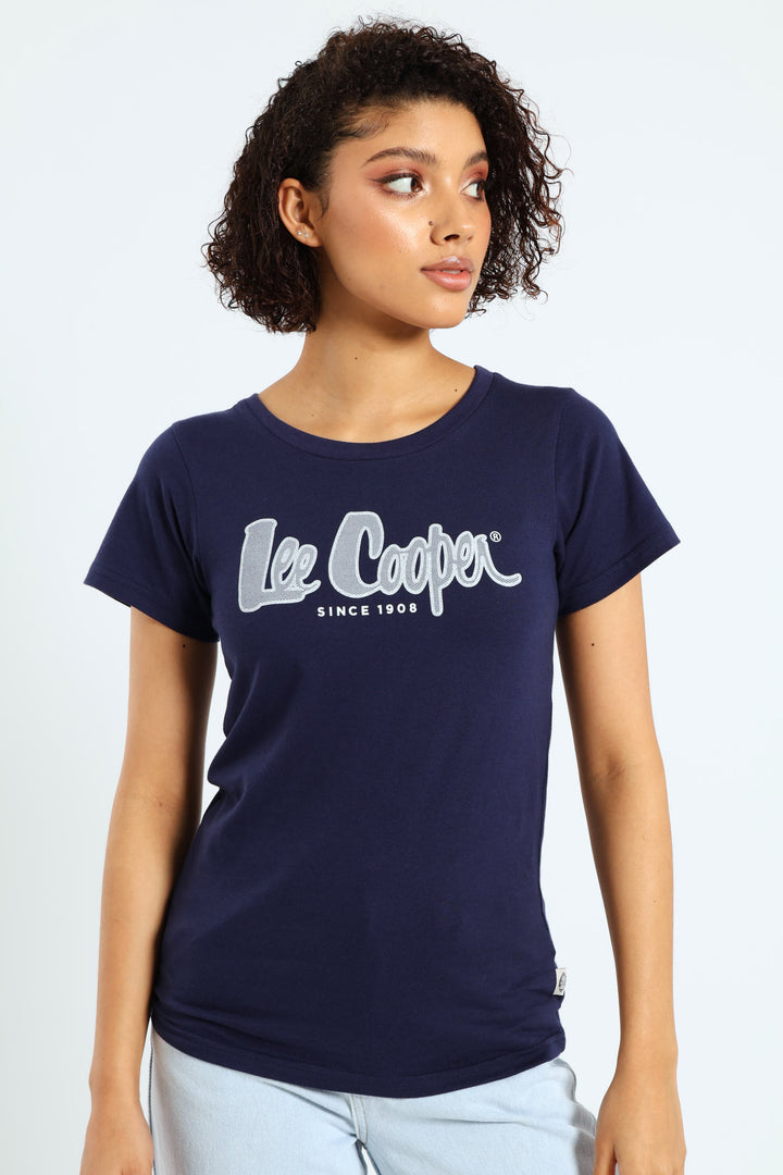 Ladies Lurex Embroidered Tee - Navy