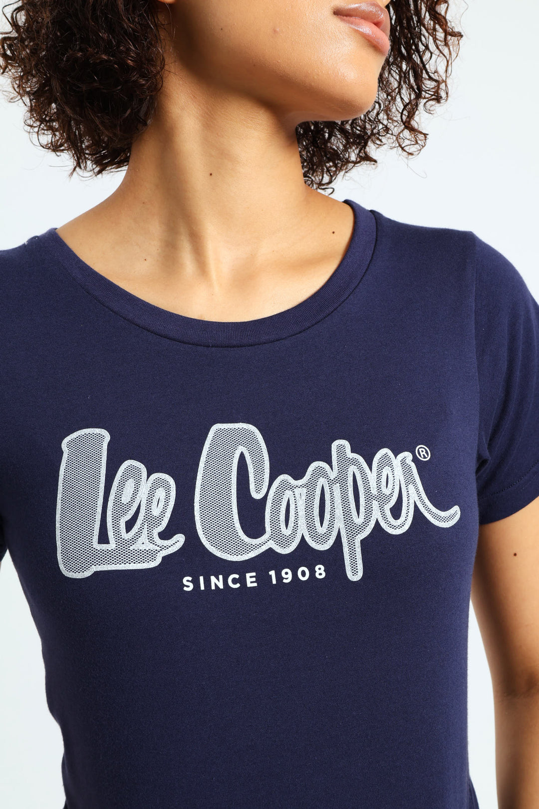 Ladies Lurex Embroidered Tee - Navy