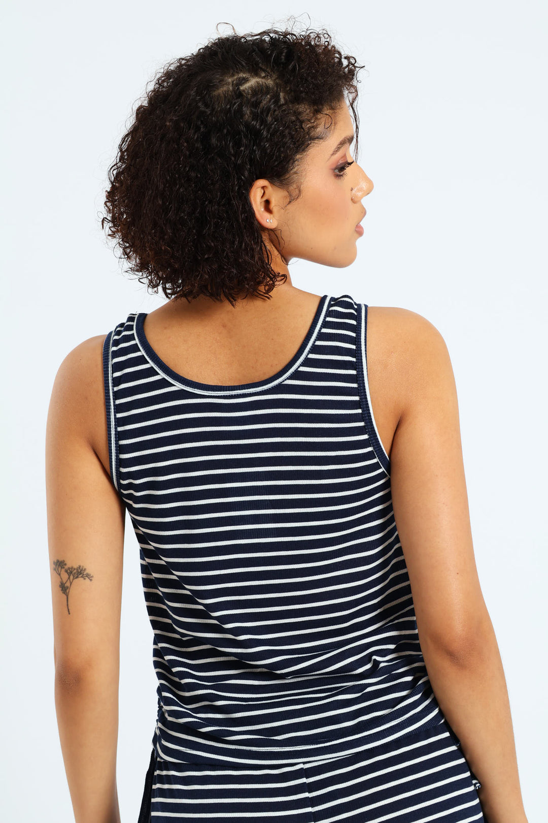 Side Ties Stripe Rib Tank  - White/Navy