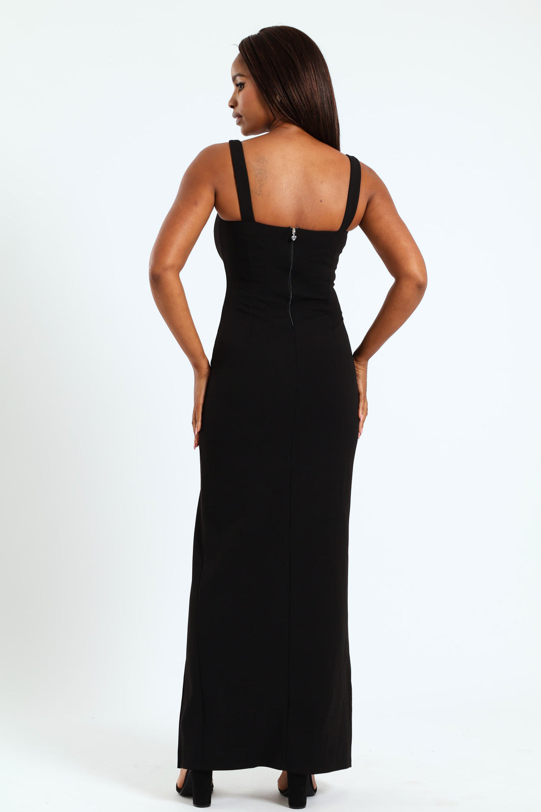 Diamante Trim And Split Detail Maxi Dress - Black