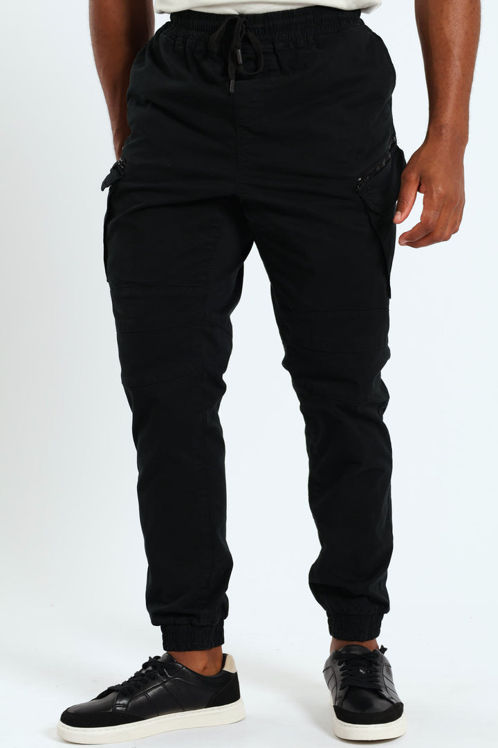 Zip Pocket Cargo Jogger - Black