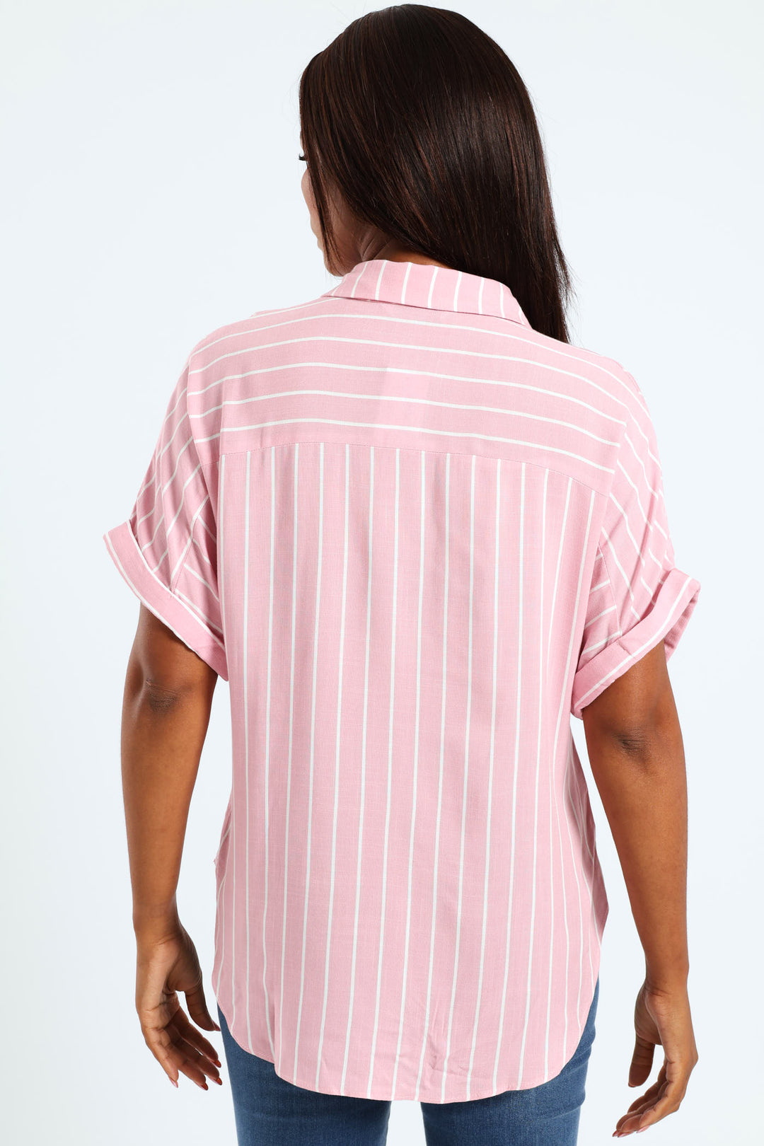 Turnup Pocket Easy Wearing Stripe Shirt - Dusty Pink