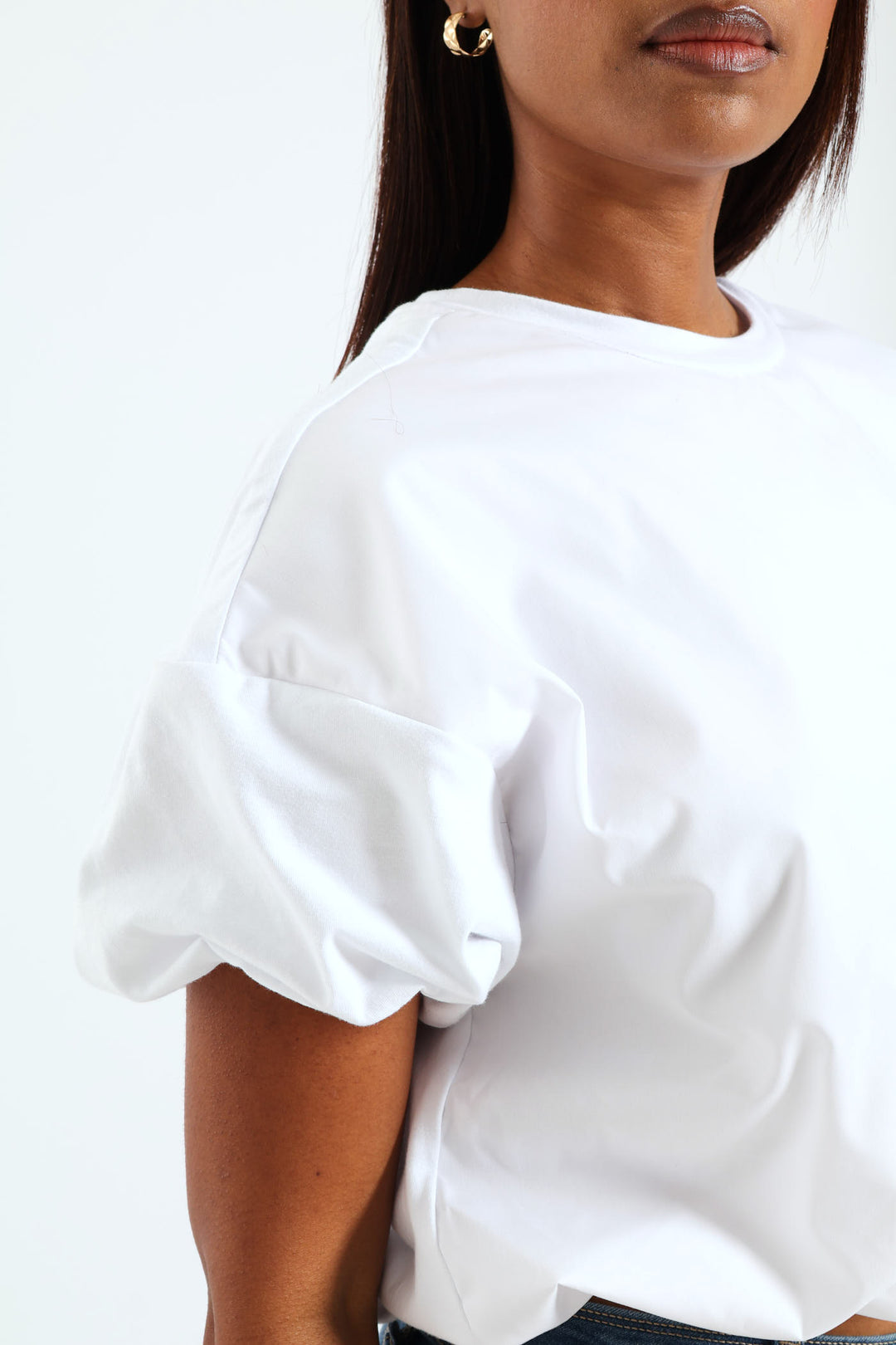 Bubble Sleeve & Hem Combo Top - White