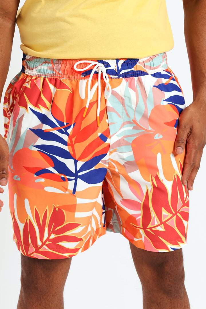 Bright Floral Swim Short - Orange