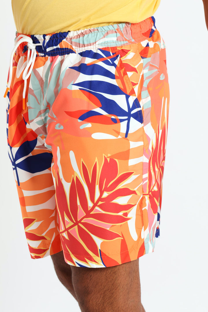 Bright Floral Swim Short - Orange