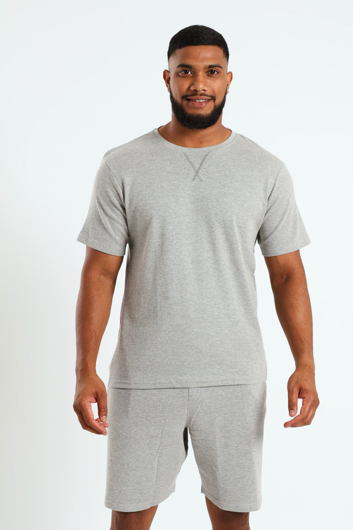 Waffle Top & Shorts PJ Set - Grey Melange