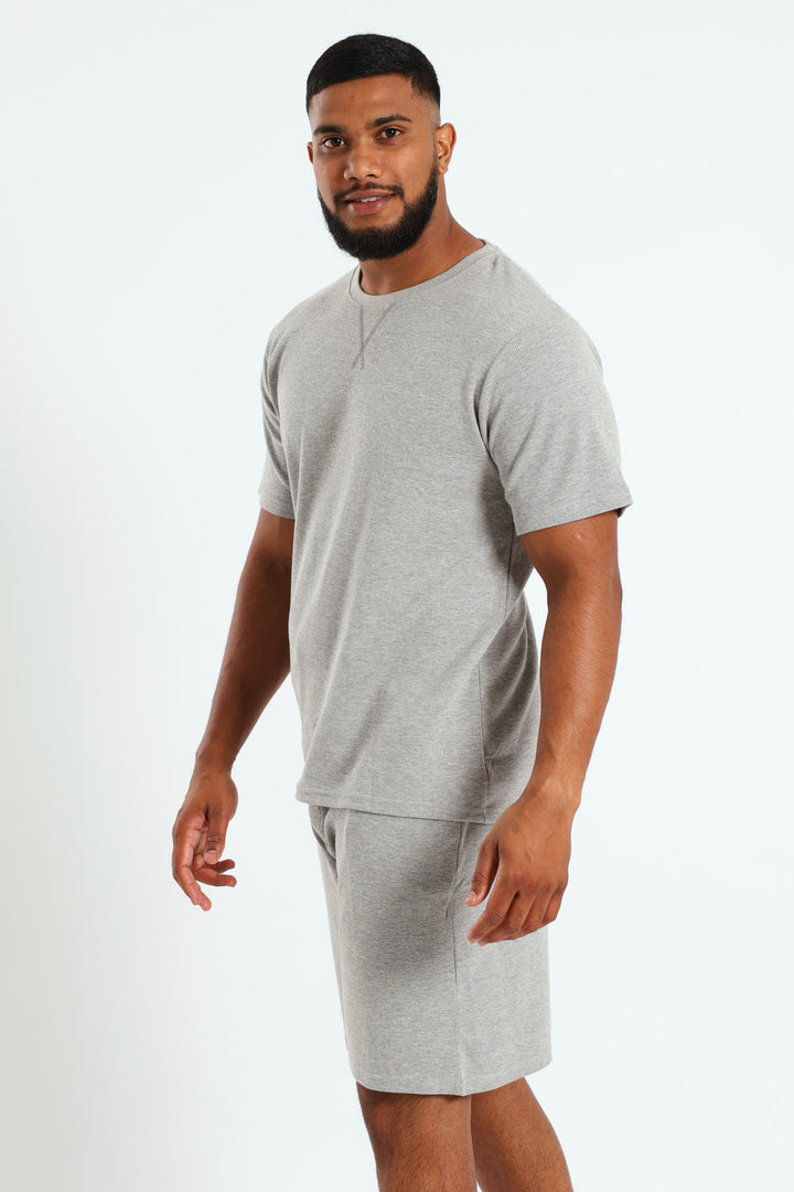 Waffle Top & Shorts PJ Set - Grey Melange