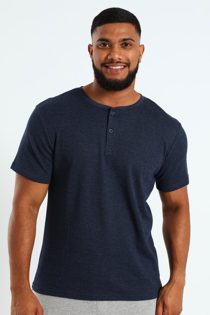 Waffle Henley Sleep Shirt - Navy