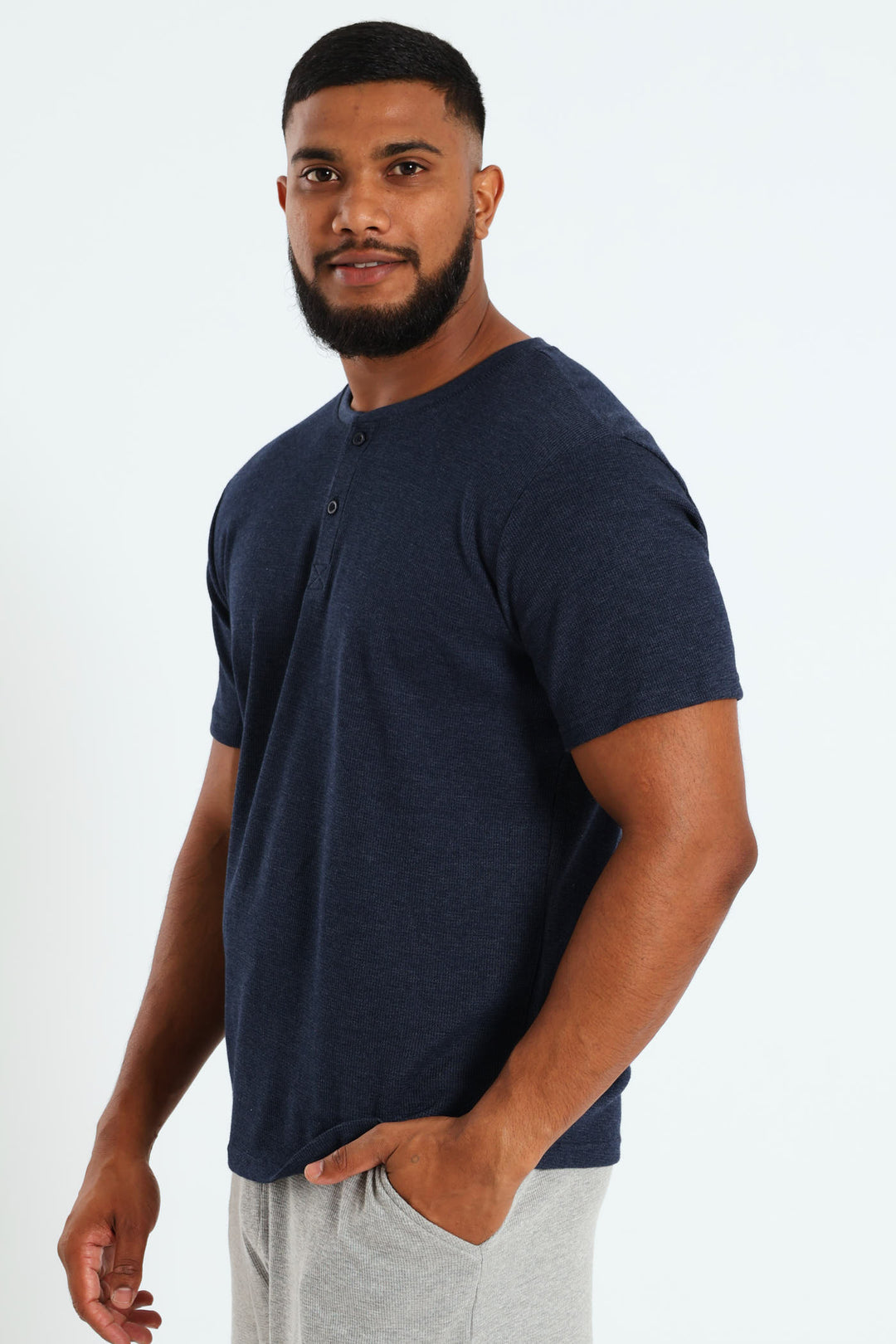 Waffle Henley Sleep Shirt - Navy