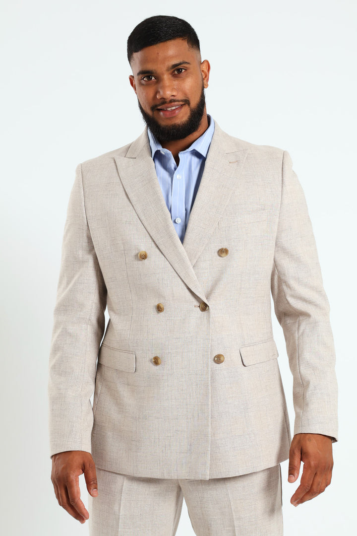 Glen Check Duoble Breasted Blazer - Natural