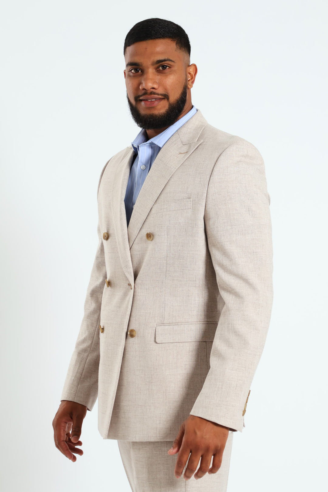 Glen Check Duoble Breasted Blazer - Natural