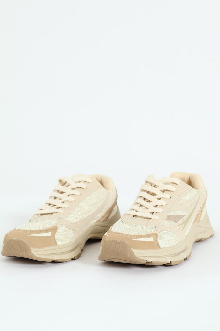 Panelled Mesh Trainer - Taupe