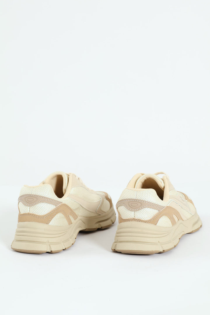 Panelled Mesh Trainer - Taupe