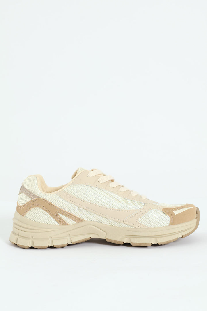 Panelled Mesh Trainer - Taupe