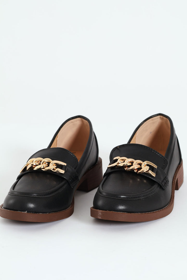 Stack Spray Outsole Loafer With Chain Detail - Black