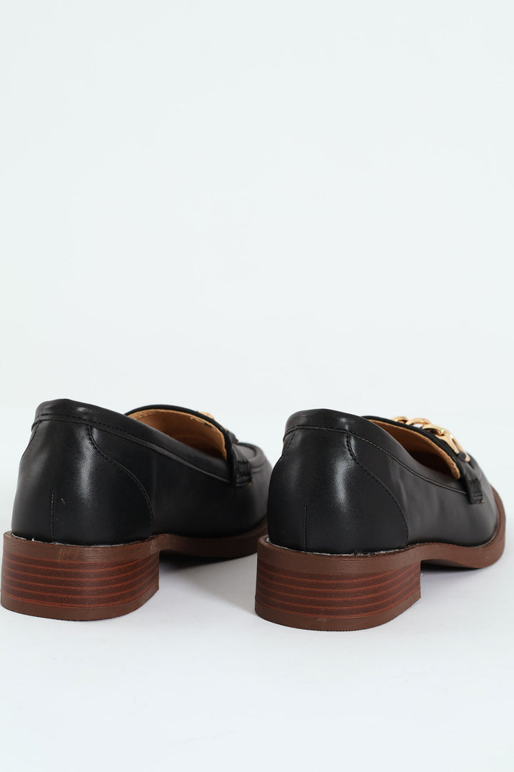 Stack Spray Outsole Loafer With Chain Detail - Black