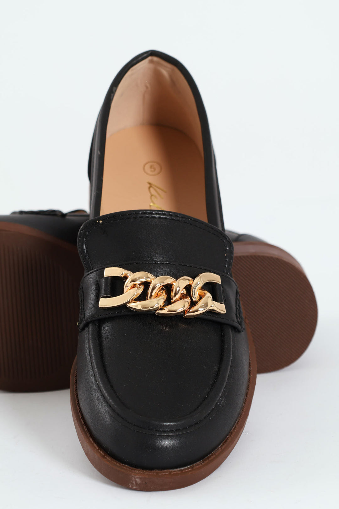 Stack Spray Outsole Loafer With Chain Detail - Black