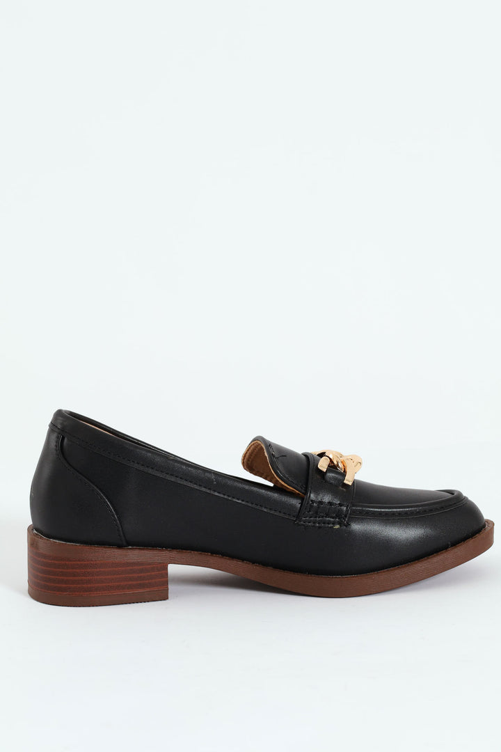 Stack Spray Outsole Loafer With Chain Detail - Black