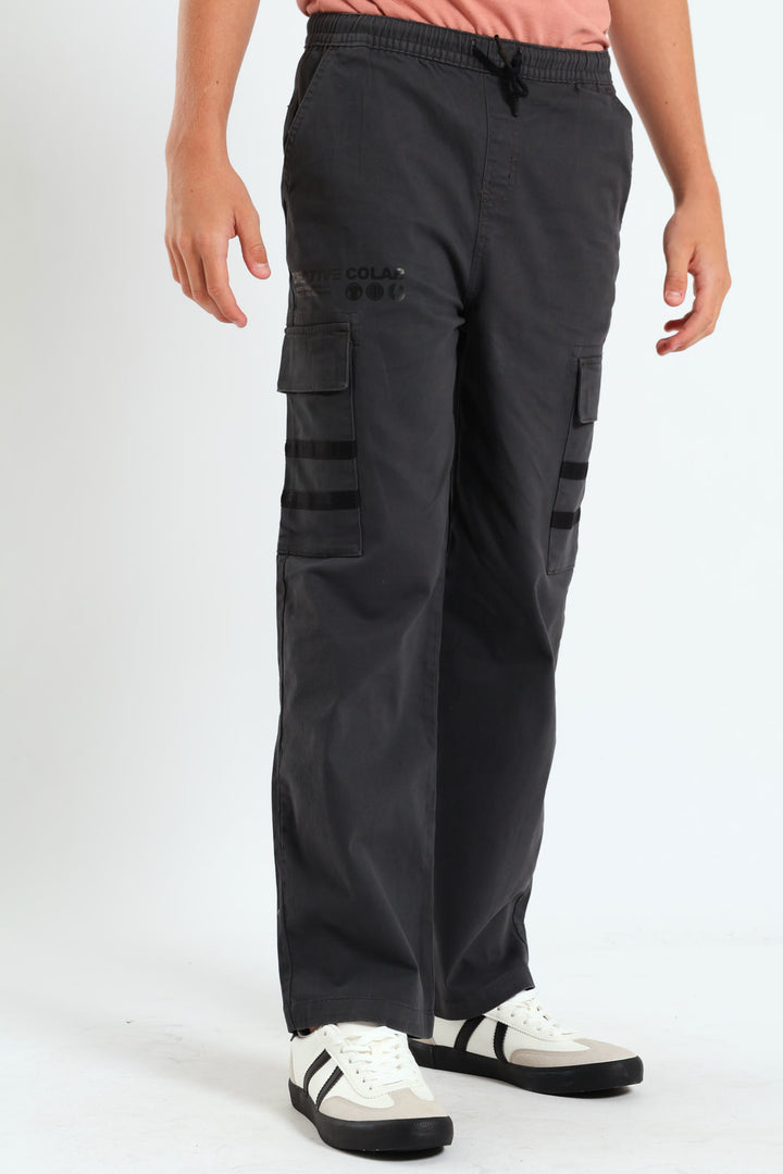 Boys Baggy Detail Cargo Pants - Dark Grey