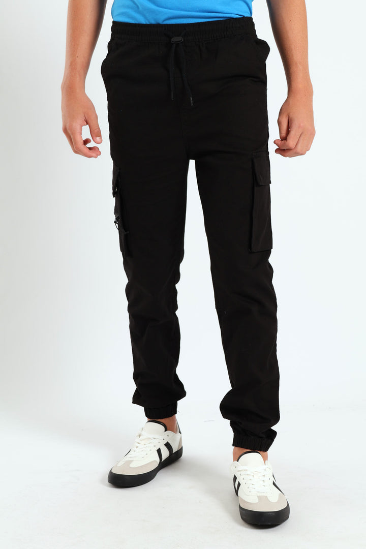 Boys Rip Stop Cargo Pants - Black