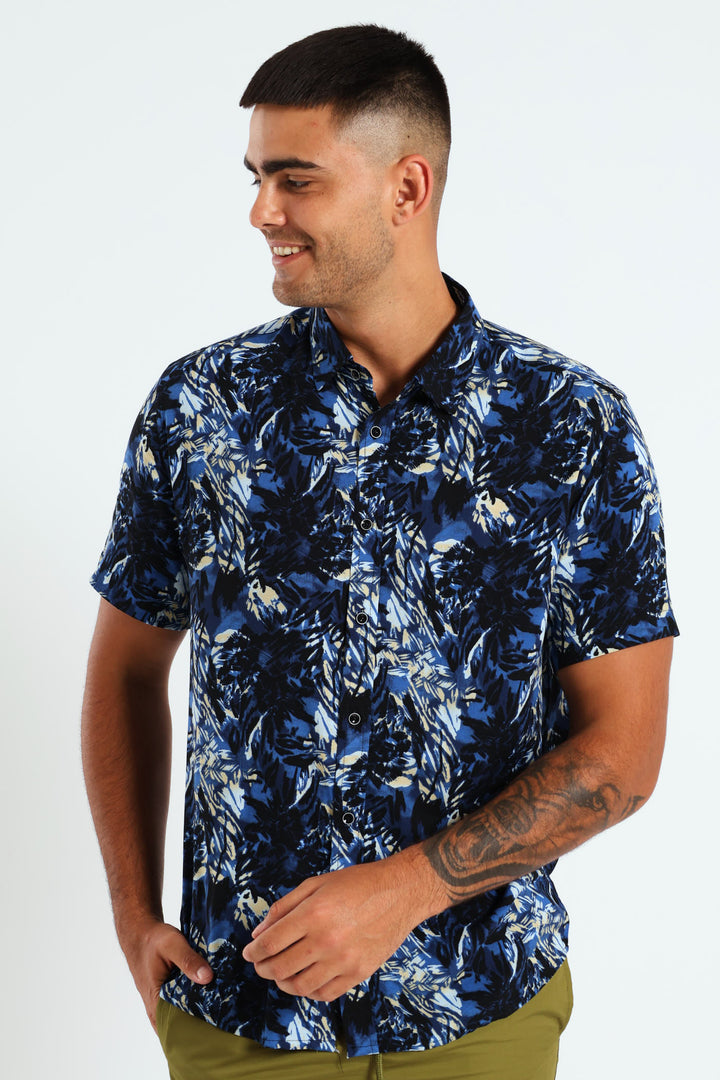 Viscose Abstract Shirt - Navy