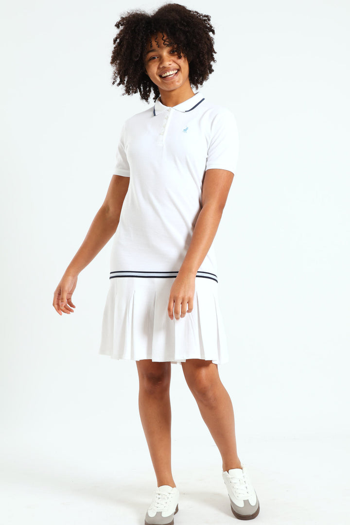 Girls Cally Pleated Dress - White