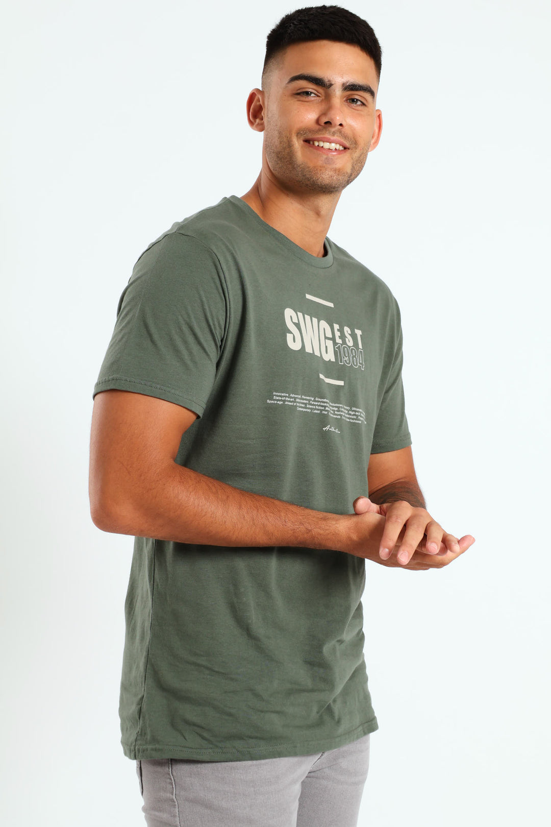 Short Sleeve Basic Print Tee - Sage