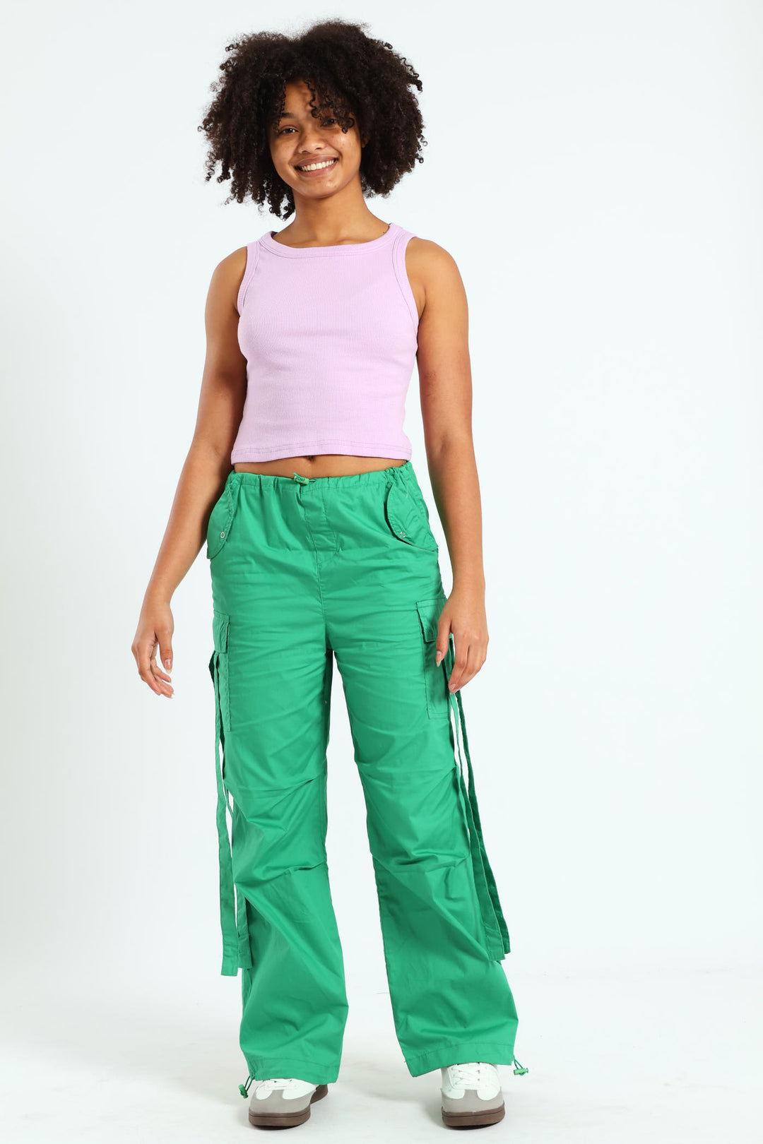 Girls Parachute Pants With Straps - Green