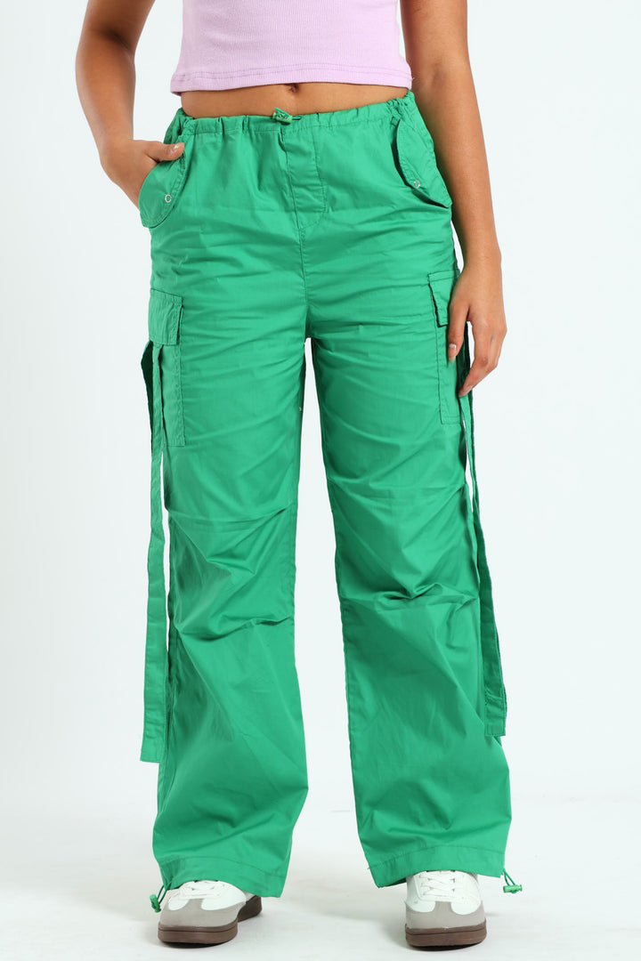 Girls Parachute Pants With Straps - Green