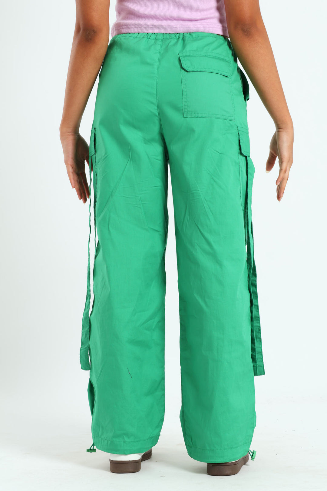 Girls Parachute Pants With Straps - Green