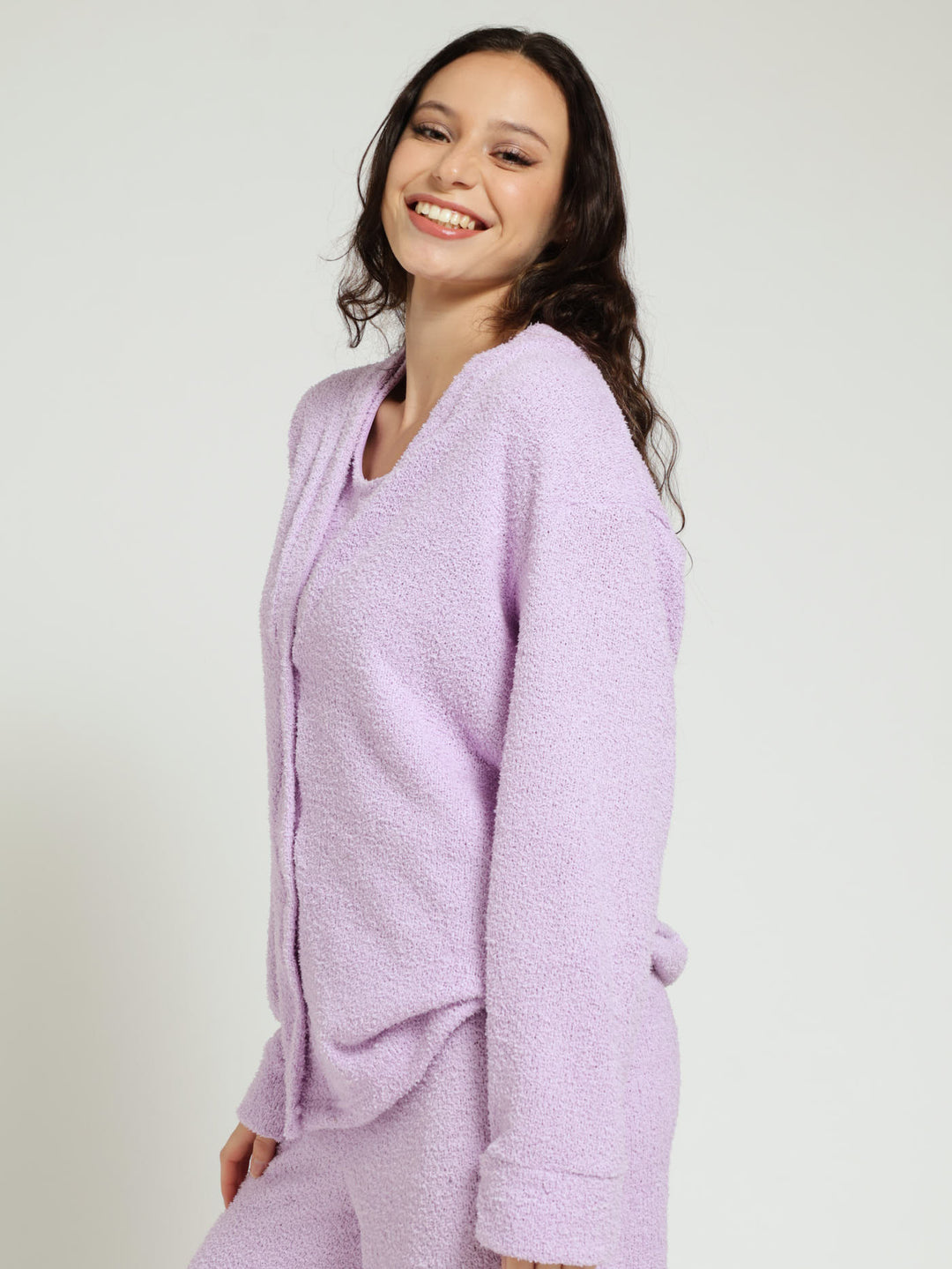 Cosy Knit Cardigan Gown - Purple