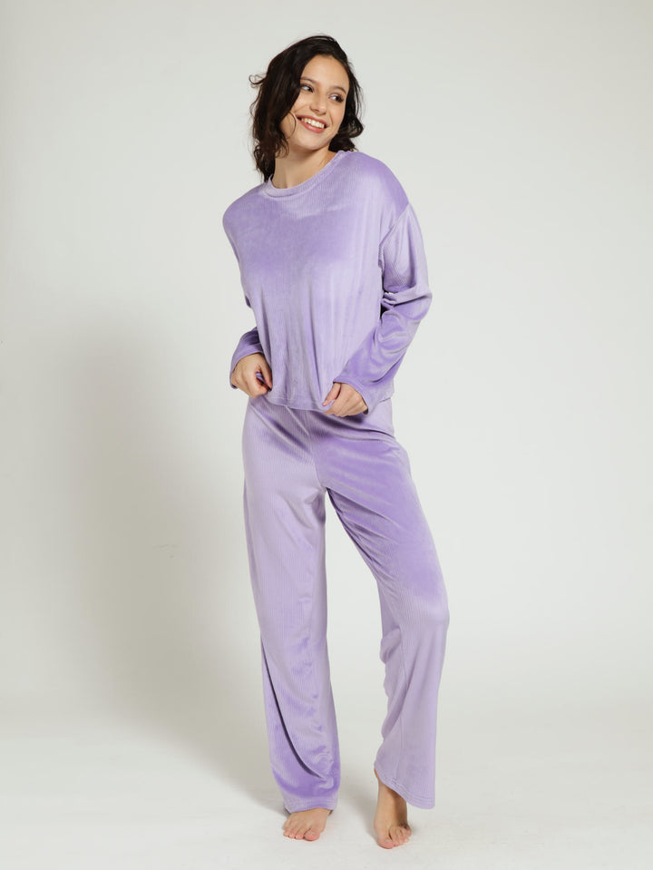 Long Sleeve Corded Velour Jogger Pj Set - Purple