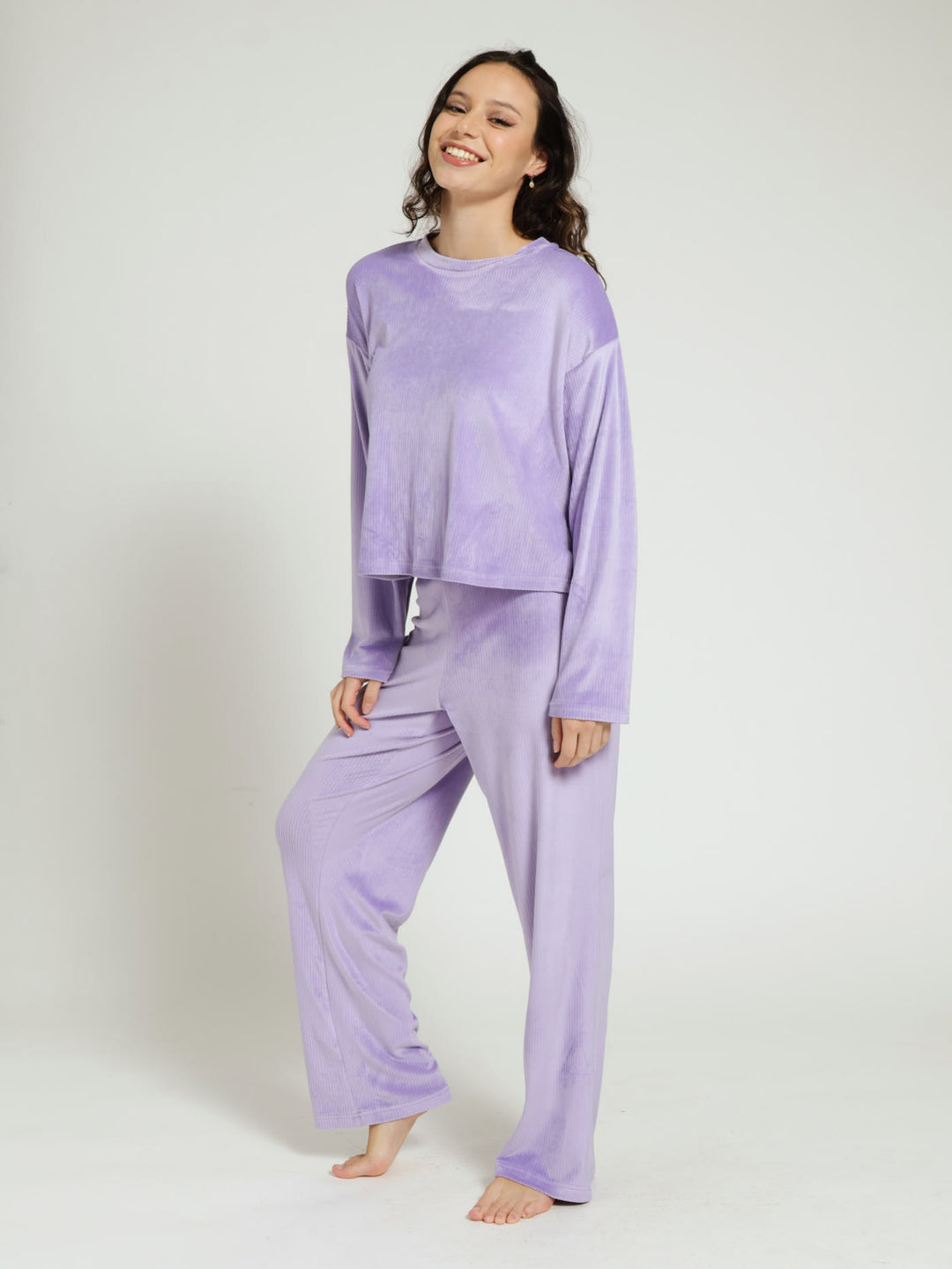 Long Sleeve Corded Velour Jogger Pj Set - Purple