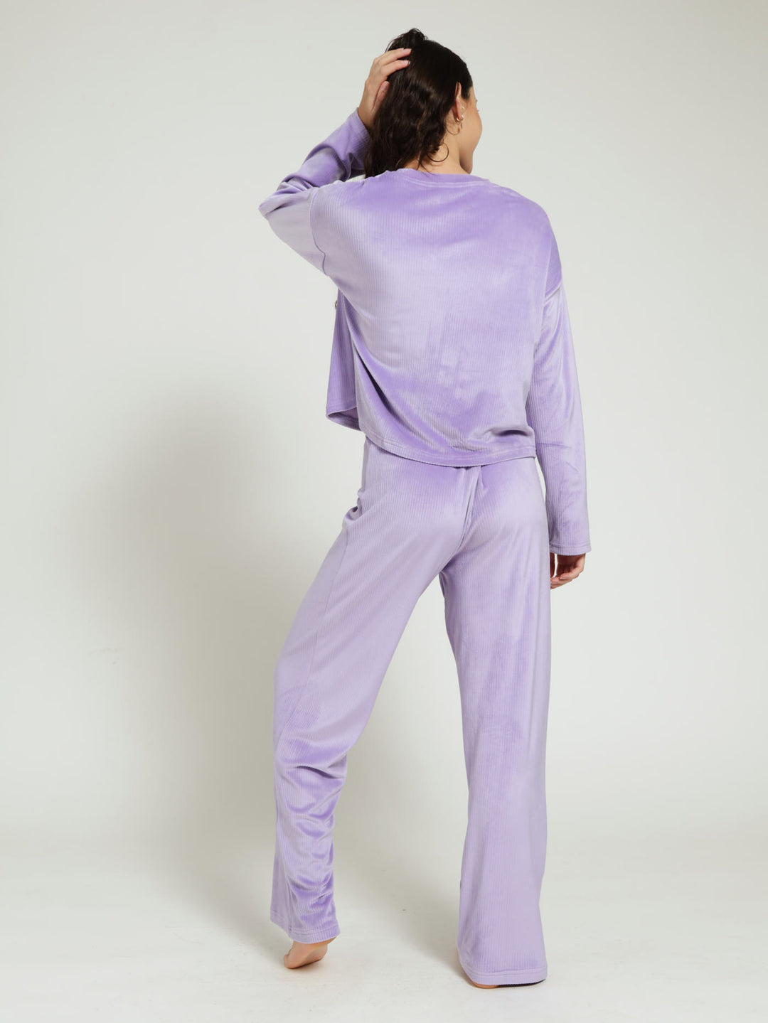 Long Sleeve Corded Velour Jogger Pj Set - Purple