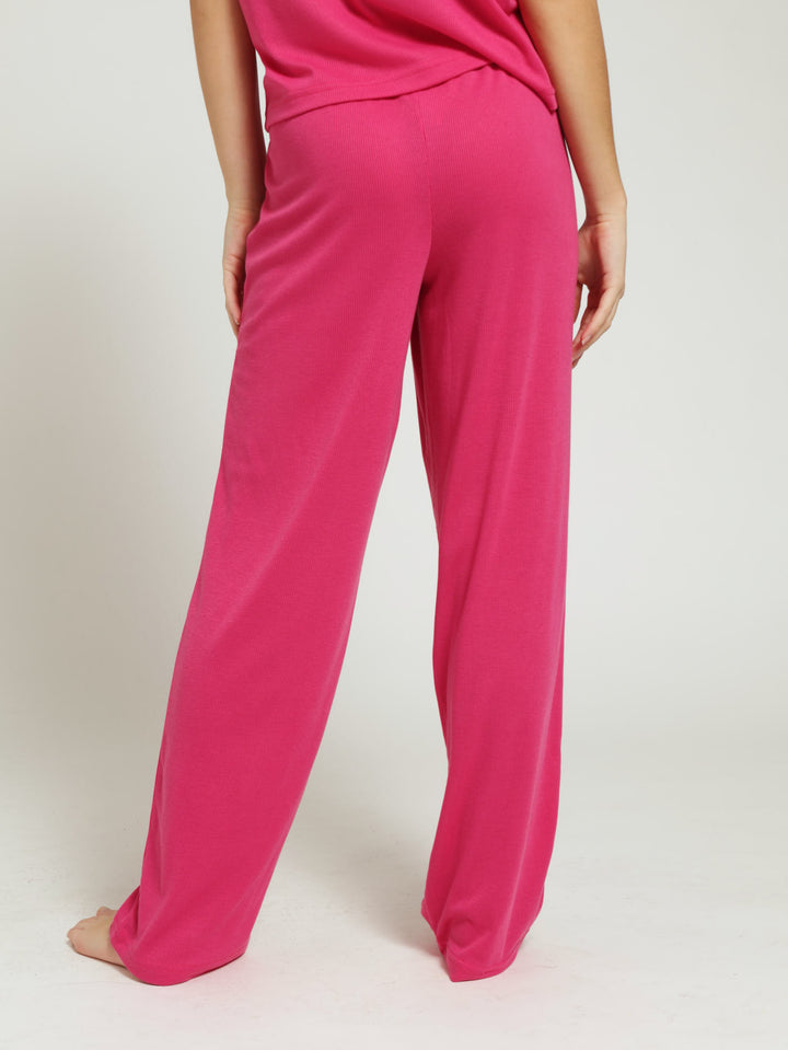 Straight Leg Rib Knit Pj Pants - Pink