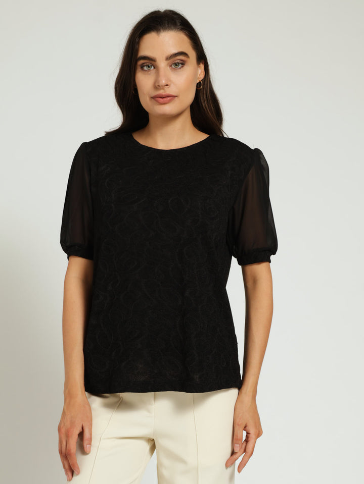 Combo Blouse With Fukuru Body - Black