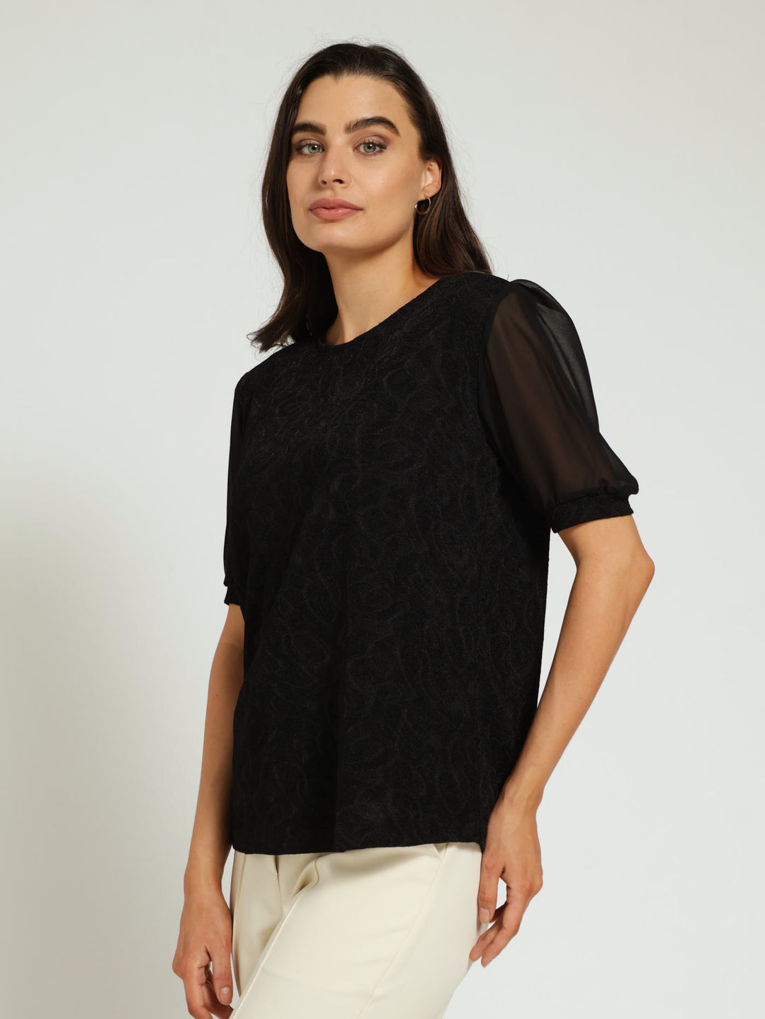 Combo Blouse With Fukuru Body - Black