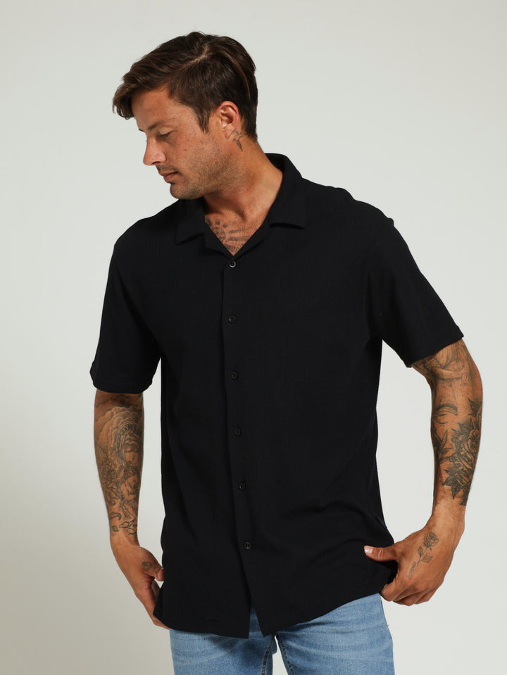 Waffel Knit Shirt - Black