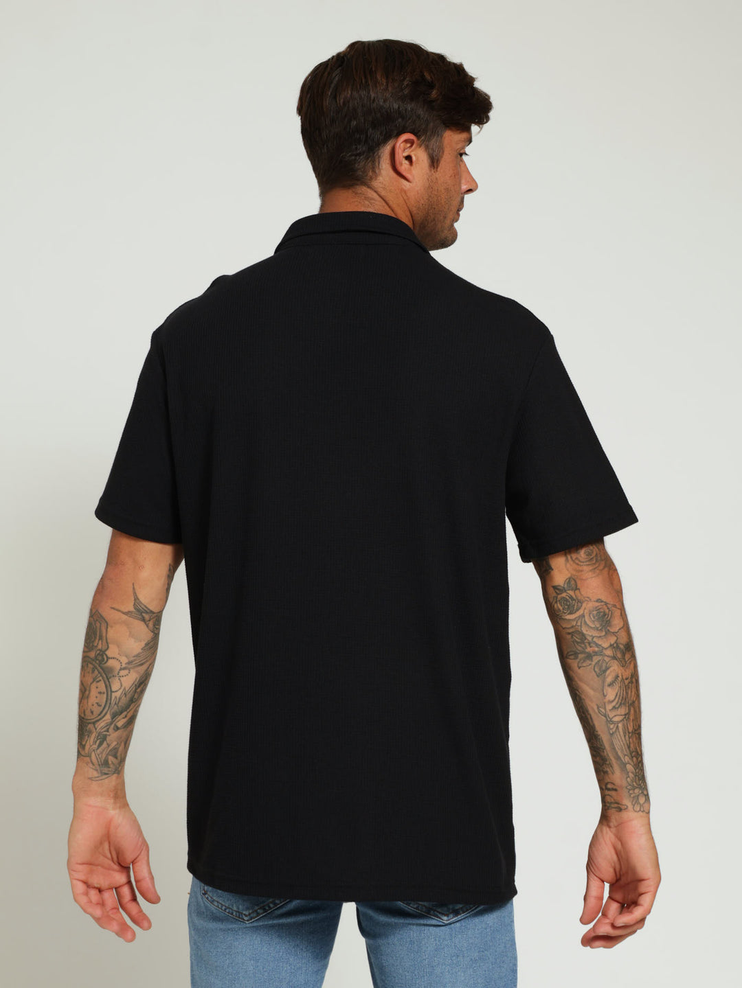 Waffel Knit Shirt - Black