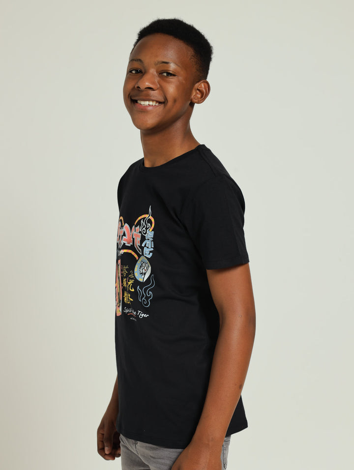 Boys Anime Printed Tee - Black