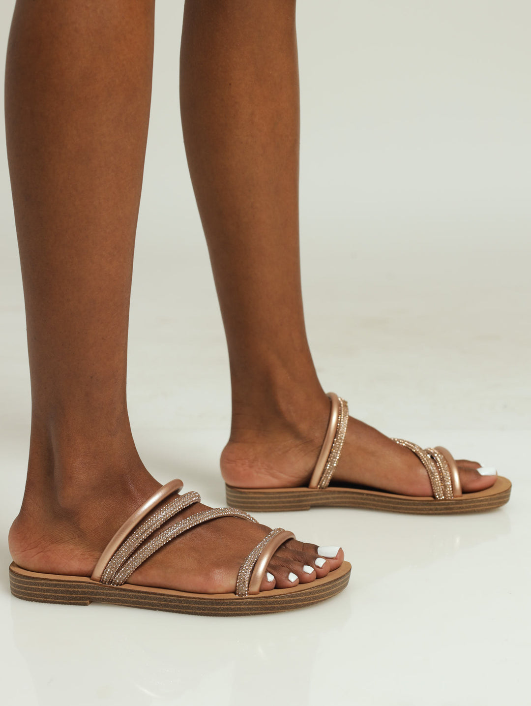 Comfort Outsole Diamante Mule Sandal - Rose Gold