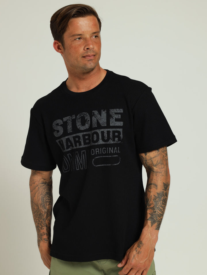 Stone Denim Waffle Tee - Black