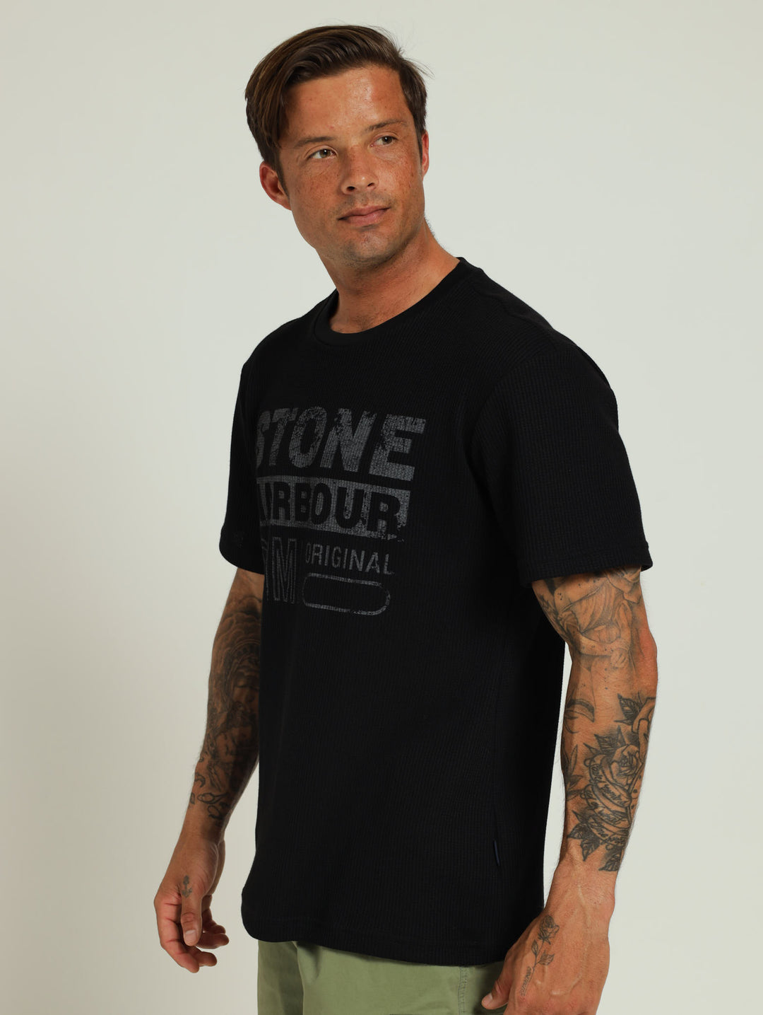 Stone Denim Waffle Tee - Black