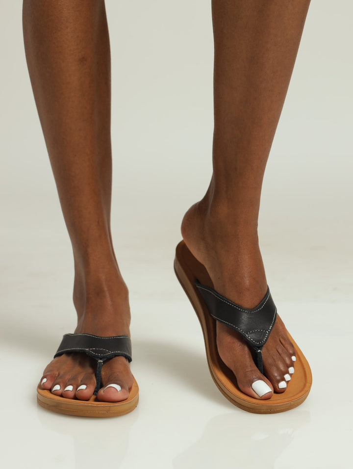 Jenna Leather Thong Sandal - Black