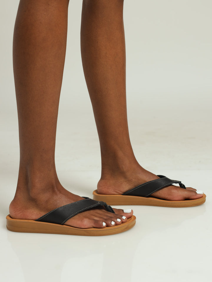 Jenna Leather Thong Sandal - Black