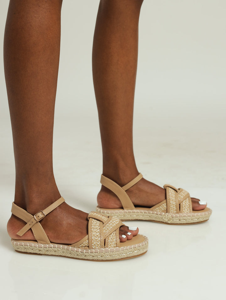 Lylah Woven Jockey Strap Faltform Sandal - Taupe